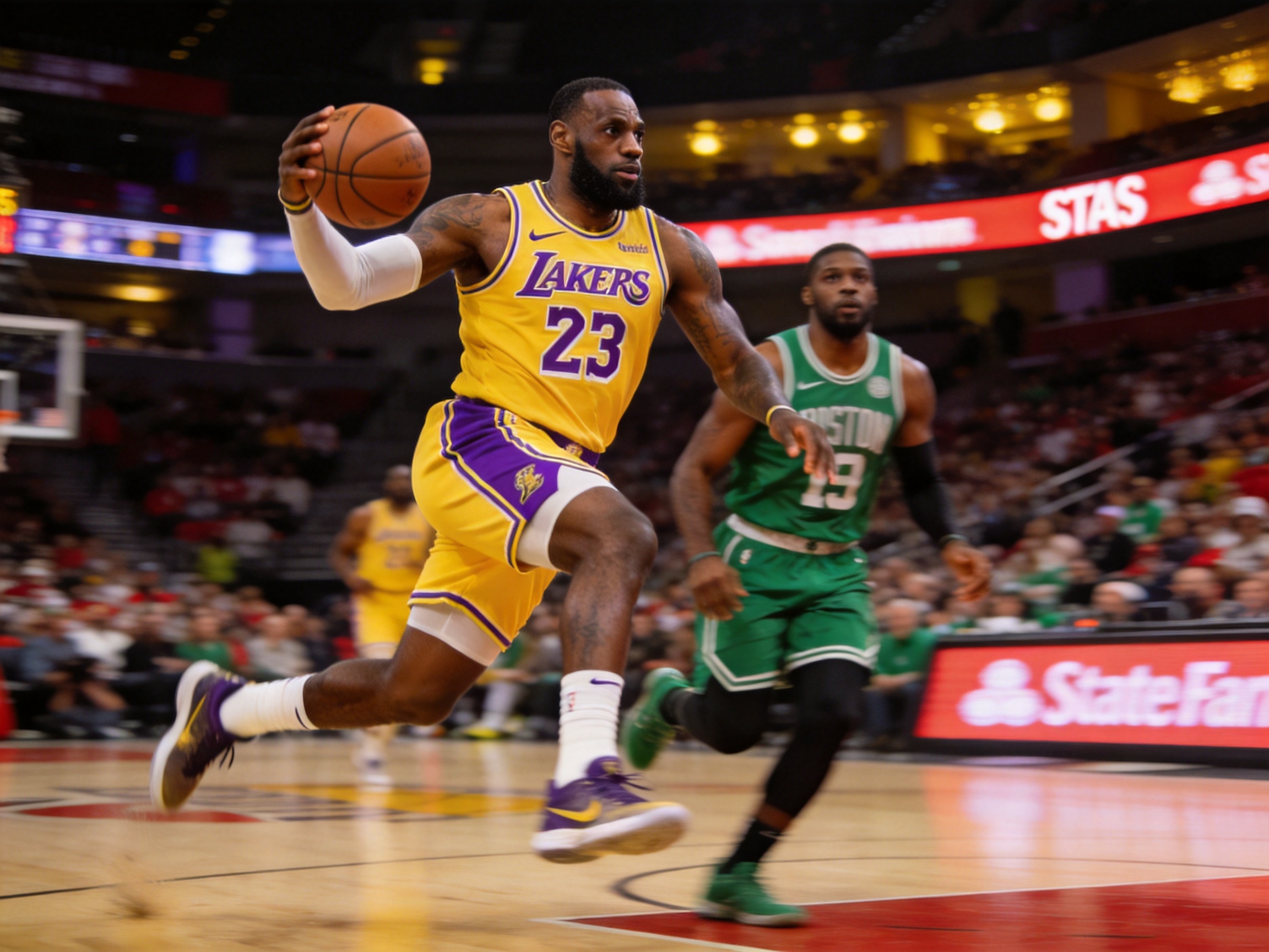 NBA常规赛湖人击败凯尔特人，詹姆斯得到35分